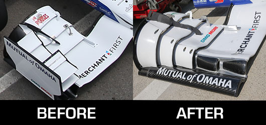 Before and after picture of the Honda front wings