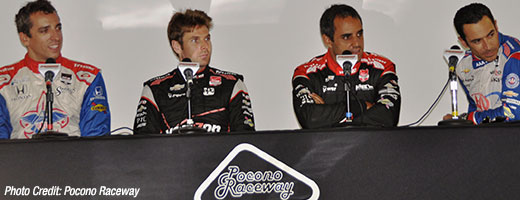 Justin Wilson, Will Power, Juan Pablo Montoya, and Helio Castroneves
