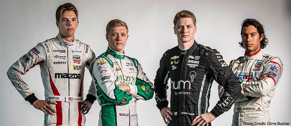 Oliver Askew, Spencer Pigot, Josef Newgarden, and Neil Alberico
