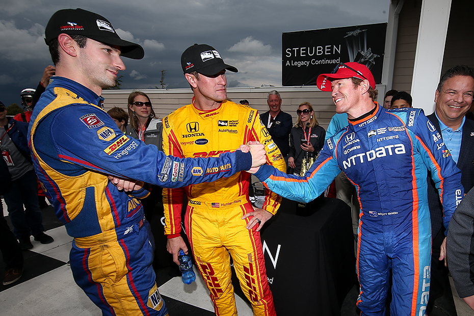 Alexander Rossi, Ryan Hunter-Reay, and Scott Dixon
