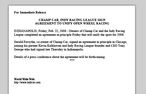 Unification Press Release