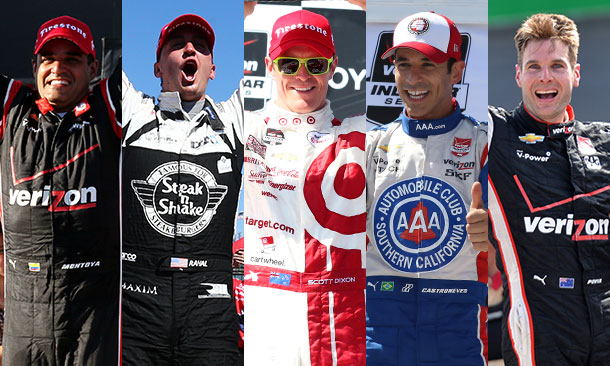 Juan Pablo Montoya, Graham Rahal, Scott Dixon, Helio Castroneves, and Will Power