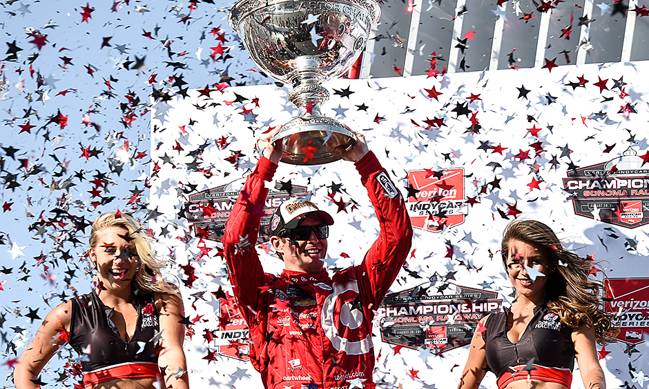 Scott Dixon celebrates winning his fourth championship