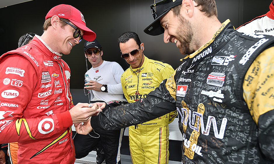 James Hinchcliffe, Scott Dixon, Helio Castroneves, and Simon Pagenaud