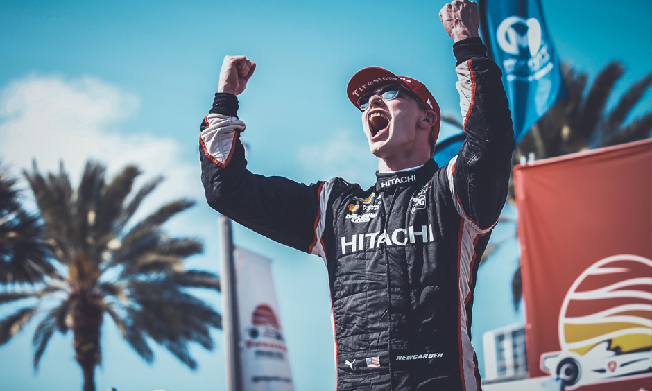 Josef Newgarden celebrates his win at St. Pete 