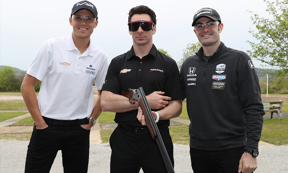 Max Chilton, Simon Pagenaud, Jack Harvey skeet shooting
