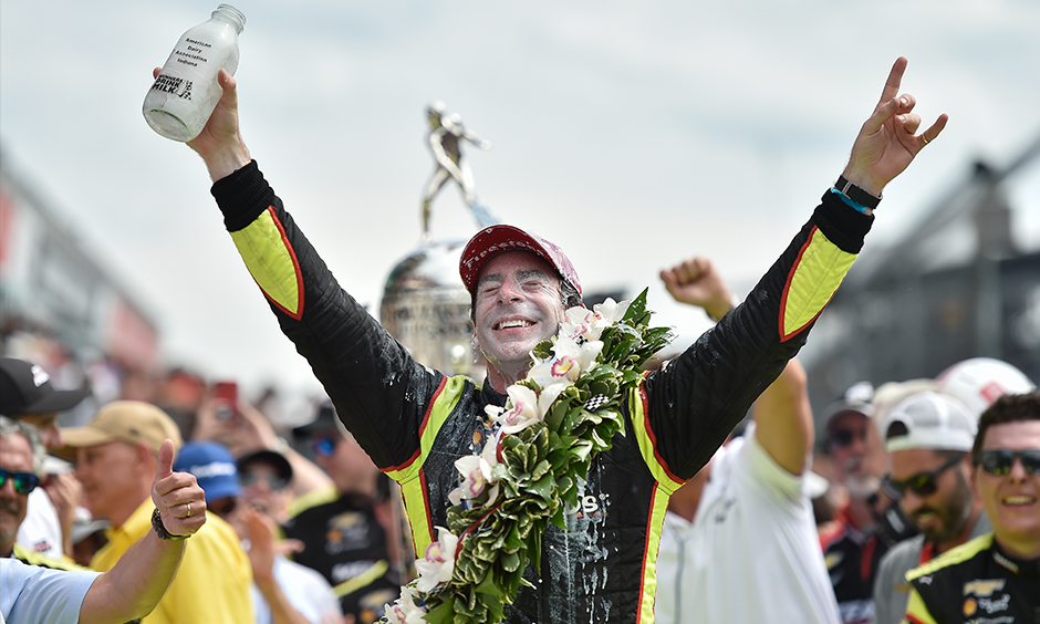 Simon Pagenaud soaking in milk Indy 500 victory lane