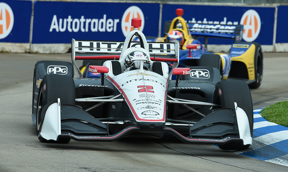 Josef Newgarden leads Alexander Rossi on track Detroit