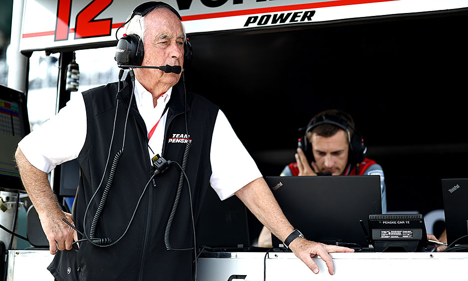 Roger Penske on his team's pit stand.