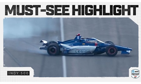 thumbnail for Linus Lundqvist Spins, Hits Wall After Four-Wide Run Into Turn 1 at Indy 500