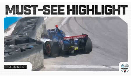 thumbnail for Linus Lundqvist Piles into Turn 8 Tire Barrier at Toronto