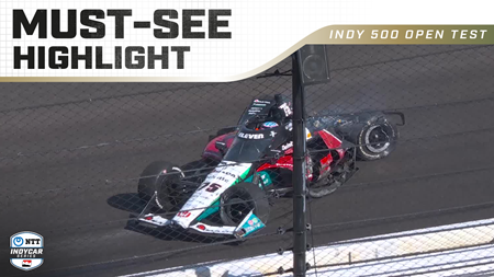 thumbnail for Takuma Sato Gets Sideways, Slams Wall at Indy 500 Open Test
